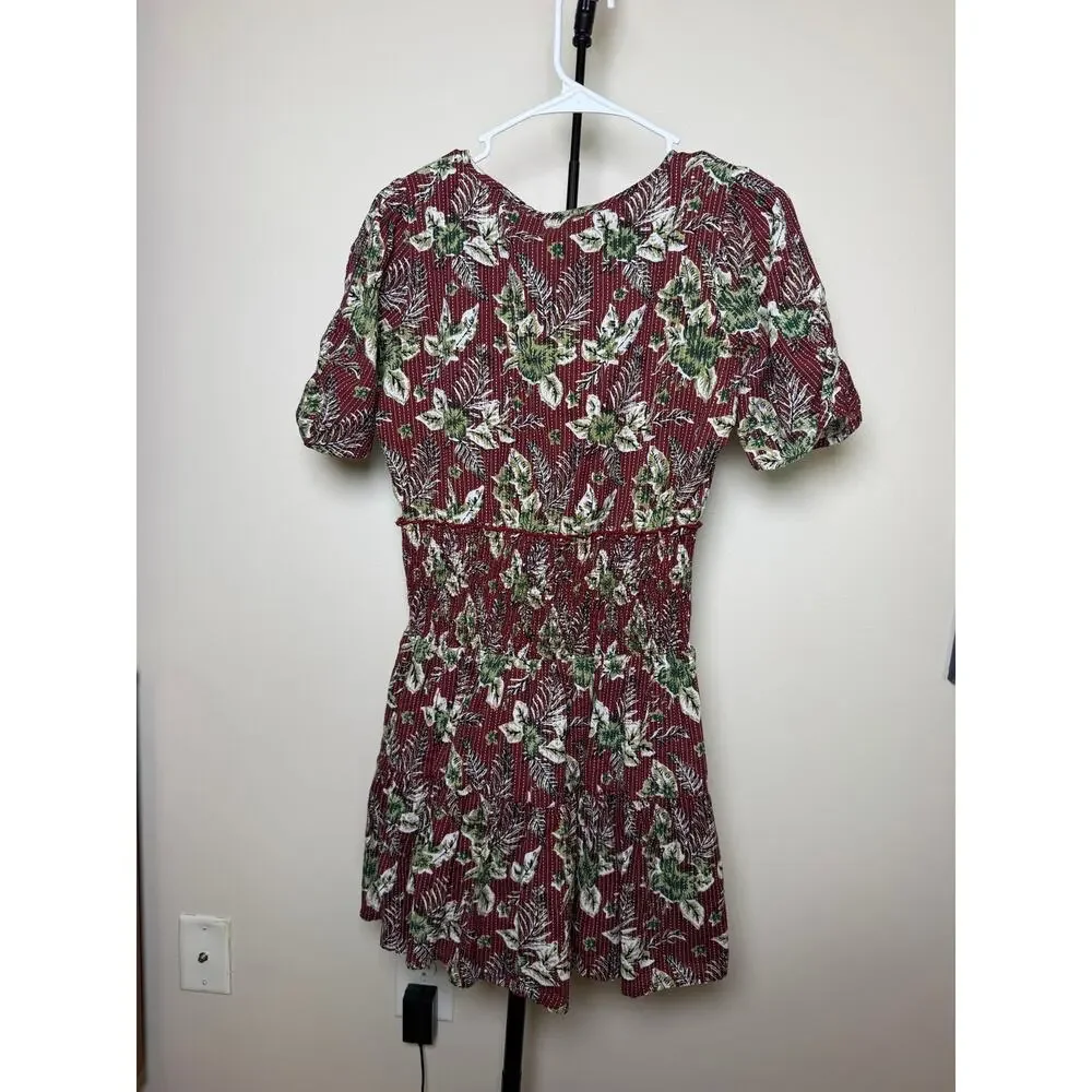 Madison Mathews Maroon Hawaiian Aloha Floral 100% Cotton Lightweight Dress Sz S